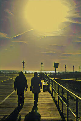 Surrealism Digital Art Rights Managed Images - Winter Stroll on the Boardwalk Royalty-Free Image by Surreal Jersey Shore