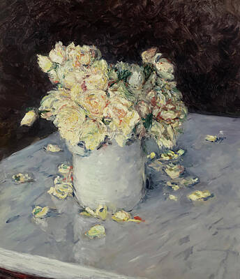 Royalty-Free and Rights-Managed Images - Yellow Roses in a Vase by Gustave Caillebotte