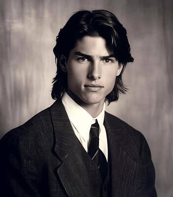 Actors Paintings - Young  Tom  Cruise  as  High  School  Fashion  model  by Asar Studios by Celestial Images