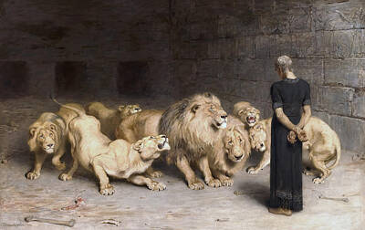 Animals Paintings - Daniel in the Lions Den by Briton Riviere by Mango Art