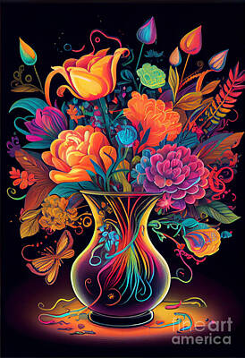 Surrealism Digital Art - Flowers  in  Vase  Surreal  artwork  in  the  style  by Asar Studios by Celestial Images