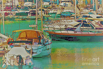 Christmas Ornaments - Illustration of a small port with yachts and ships in sunny Spai by Qsevenseven Photo