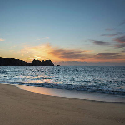 Fine Dining - Majestic sunrise landscape at Porthcurno beach in Cornwall Engla by Matthew Gibson