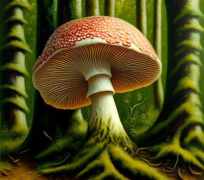 Abstract Airplane Art - Mushroom in Sunny Forest, Generative AI Illustration by Miroslav Nemecek