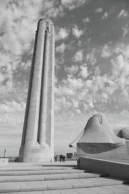 City Scenes Royalty-Free and Rights-Managed Images - National World War I Memorial in Kansas City Missouri in black and white by Eldon McGraw