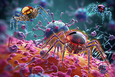 Science Fiction Royalty-Free and Rights-Managed Images - sci fi Nanorobot close up inside body by Benny Marty