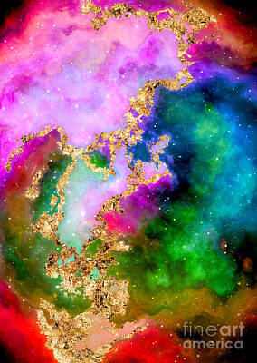 Science Fiction Mixed Media - 100 Starry Nebulas in Space Abstract Digital Painting 006 by Holy Rock Design