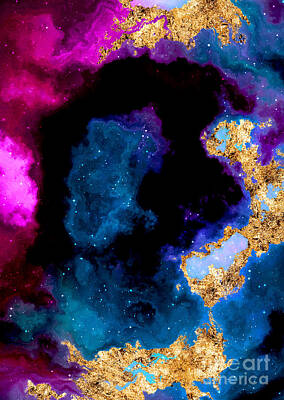 Ring Of Fire - 100 Starry Nebulas in Space Abstract Digital Painting 052 by Holy Rock Design