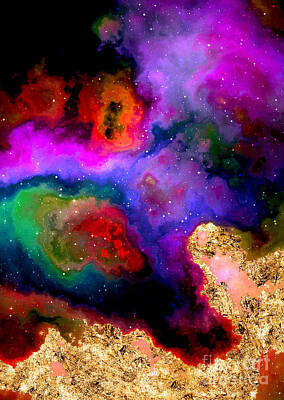 Science Fiction Mixed Media - 100 Starry Nebulas in Space Abstract Digital Painting 082 by Holy Rock Design