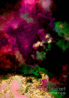 Science Fiction Mixed Media - 100 Starry Nebulas in Space Abstract Digital Painting 105 by Holy Rock Design