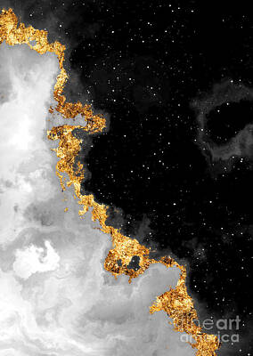 Science Fiction Mixed Media - 100 Starry Nebulas in Space Black and White Abstract Digital Painting 017 by Holy Rock Design