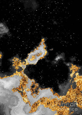 Science Fiction Mixed Media - 100 Starry Nebulas in Space Black and White Abstract Digital Painting 093 by Holy Rock Design
