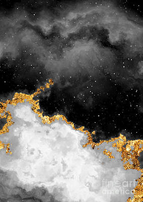 Science Fiction Mixed Media - 100 Starry Nebulas in Space Black and White Abstract Digital Painting 106 by Holy Rock Design