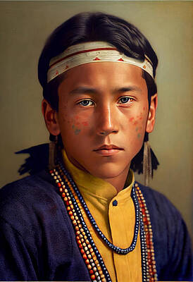 Shades Of Gray - Very  handsome  young  native  American  Indian  boy by Asar Studios by Celestial Images