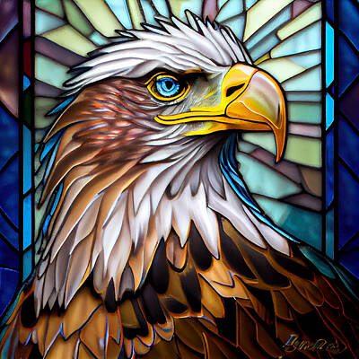 Birds Mixed Media - Stained Glass Window Style Eagle by Smart Aviation