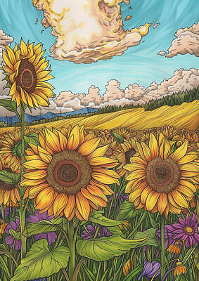 Sunflowers Digital Art - Sunflower Field by Tim Hill