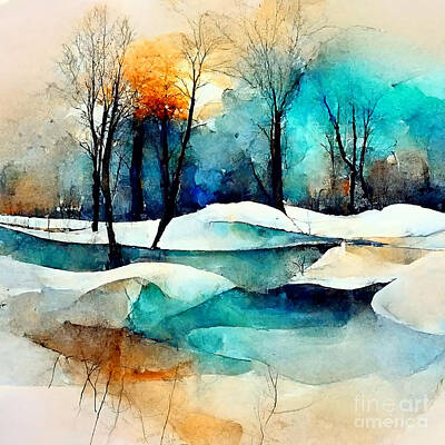 Landscapes Royalty-Free and Rights-Managed Images - Wineth - Abstract Winter Landscape by Sabantha