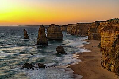 Landscapes Royalty-Free and Rights-Managed Images - 12 Apostles - rock formations in ocean - nature, landscape, sunset, wonders, sea, cliffs, waves by Julien