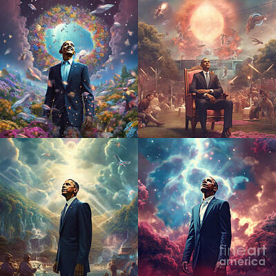 Politicians Paintings - barack  obama    euphoric  utopia  cover  art  realist  by Asar Studios by Celestial Images