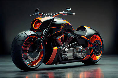 Transportation Royalty-Free and Rights-Managed Images - Harley Davidson Motorcycle Future Concept Art by Tim Hill