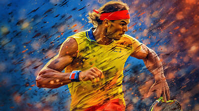 Athletes Paintings - Maximalist  famous  sports  athletes  Rafael  Nadal   by Asar Studios by Celestial Images