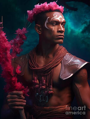 Surrealism Royalty-Free and Rights-Managed Images - Polynesian  Warrior  Surreal  Cinematic  Minimalist  by Asar Studios by Celestial Images