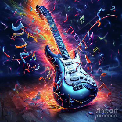 Celebrities Digital Art Royalty Free Images - Electric Guitar Royalty-Free Image by Ian Mitchell