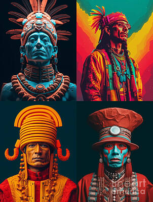 Surrealism Paintings - Incan  Chief  Surreal  Cinematic  Minimalistic  Shot  by Asar Studios by Celestial Images
