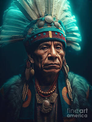 Surrealism Paintings - Mayan  Chief  Surreal  Cinematic  Minimalistic  Shot  by Asar Studios by Celestial Images