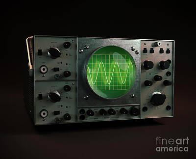 Whimsical Bird Paintings - Vintage Oscilloscope Machine by Allan Swart