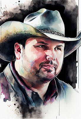 Black And White Horse Photography - Watercolour of Garth Brooks by Tim Hill