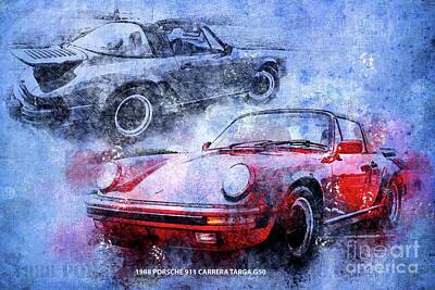 Royalty-Free and Rights-Managed Images - 1988 Porsche 911 Carrera Targa G50 Artwork by Drawspots Illustrations