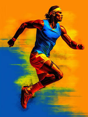 Sports Paintings - Maximalist  famous  sports  athletes  Rafael  Nadal   by Asar Studios by Celestial Images