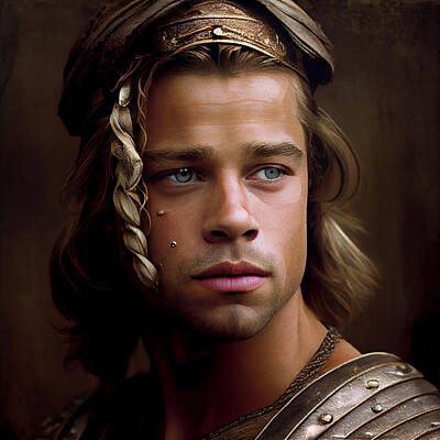 Actors Mixed Media - Brad Pitt Troy by Stephen Smith Galleries