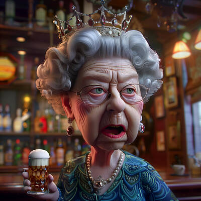 Beer Rights Managed Images - Queen Elizabeth II Caricature Royalty-Free Image by Stephen Smith Galleries