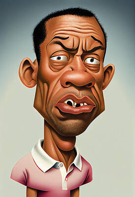 Animals Mixed Media - Tiger Woods Caricature by Stephen Smith Galleries