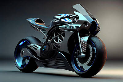 Black And White Beach Royalty Free Images - Yamaha Motorcycle Future Concept Art Royalty-Free Image by Tim Hill