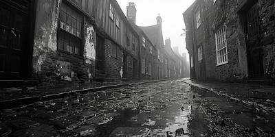 City Scenes Digital Art - York backstreets Black and White by Tim Hill
