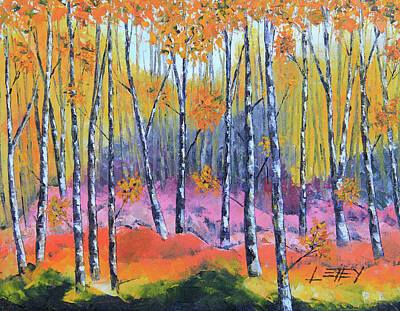 Moose Art - Birch tree landscape painting with fall colors by Lisa Elley