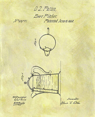 Beer Drawings - 1860 Beer Pitcher Patent by Dan Sproul