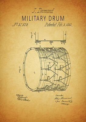 Musicians Drawings - 1863 Military Drum Patent by Dan Sproul