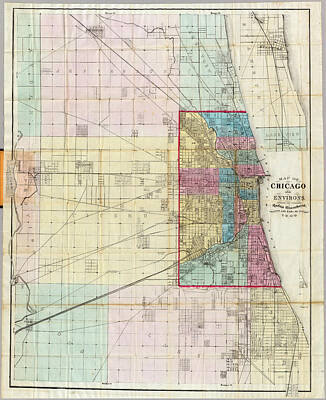 City Scenes Drawings - 1869 Blanchards map of Chicago and Environs by Timeless Geo Maps