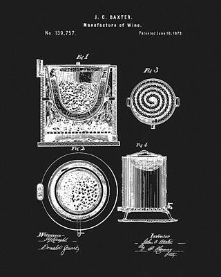 Wine Drawings - 1873 Winery Patent by Dan Sproul