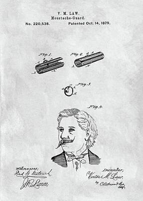 Steampunk Drawings - 1879 Mustache Guard Patent by Dan Sproul