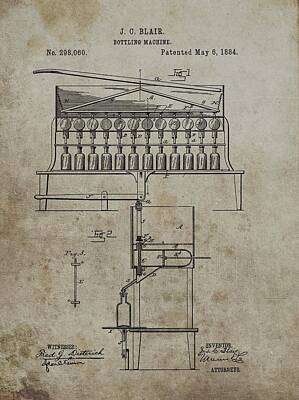 Beer Drawings - 1884 Bottling Machine Patent by Dan Sproul