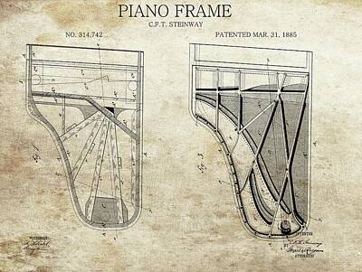 Musician Drawings - 1885 Full Steinway Piano Patent by Dan Sproul