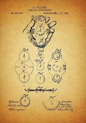 Baseball Drawings - 1890 Baseball Scorer Patent by Dan Sproul