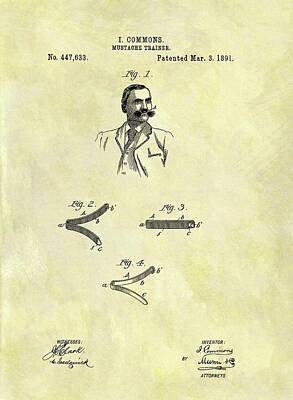 Steampunk Drawings - 1891 Mustache Trainer Patent by Dan Sproul