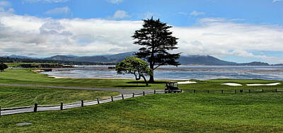 Athletes Royalty Free Images - 18th at Pebble Beach Panorama Royalty-Free Image by Judy Vincent