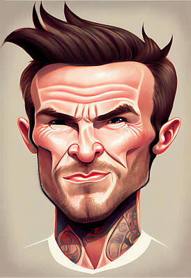 Athletes Mixed Media Rights Managed Images - David Beckham Caricature Royalty-Free Image by Stephen Smith Galleries